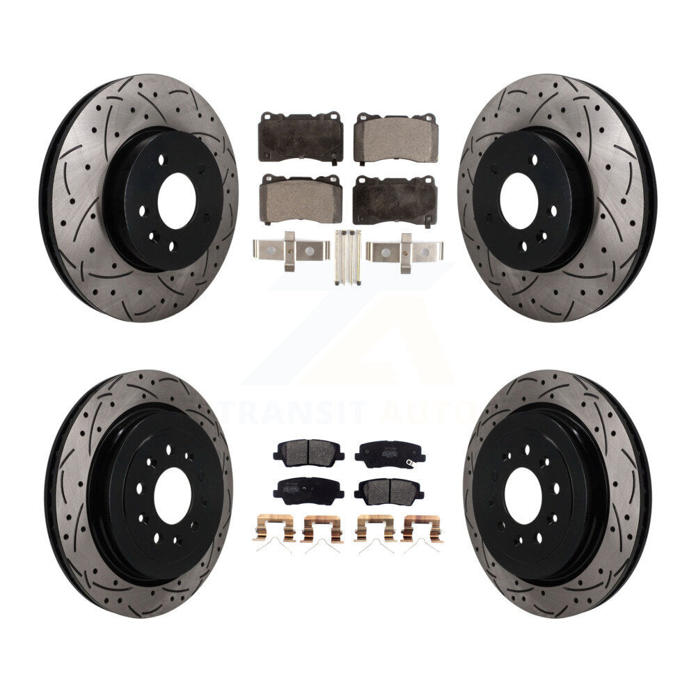 Front Rear Coated Drilled Slotted Disc Brake Rotor Semi-Metallic Pad Kit For Cadillac ATS KDF-101768