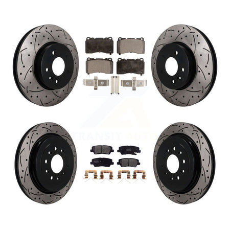 Front Rear Coated Drilled Slotted Disc Brake Rotor Semi-Metallic Pad Kit For Cadillac ATS KDF-101768