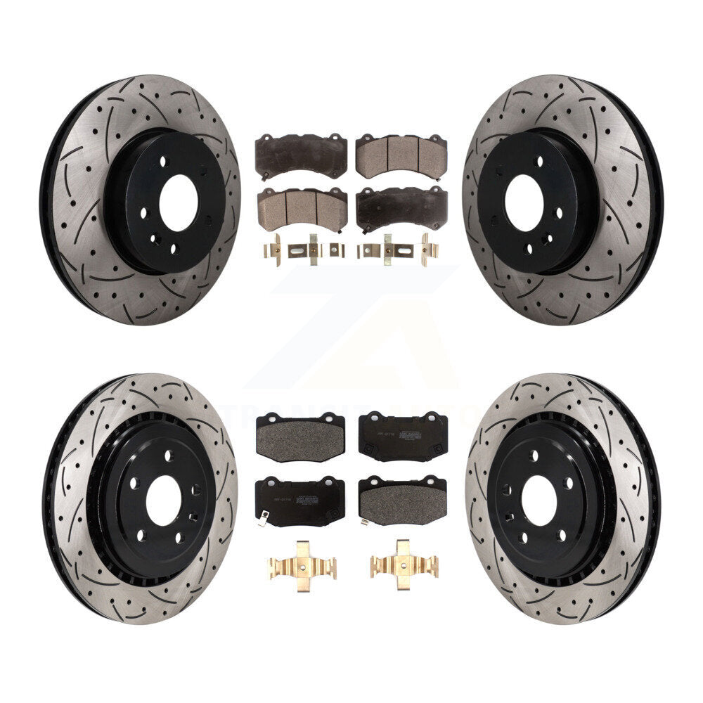 Front Rear Coated Drilled Slot Disc Brake Rotors Semi-Metallic Pad Kit For Cadillac ATS V KDF-101769
