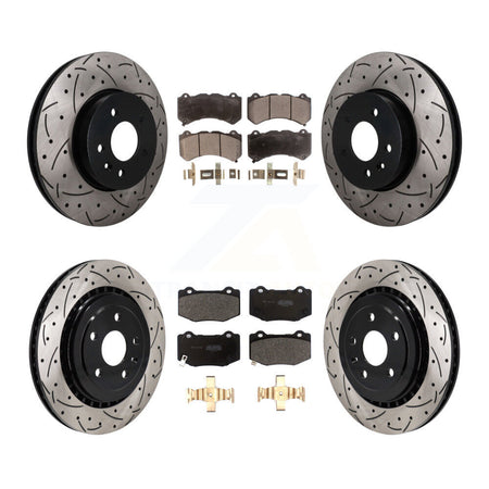 Front Rear Coated Drilled Slot Disc Brake Rotors Semi-Metallic Pad Kit For Cadillac ATS V KDF-101769