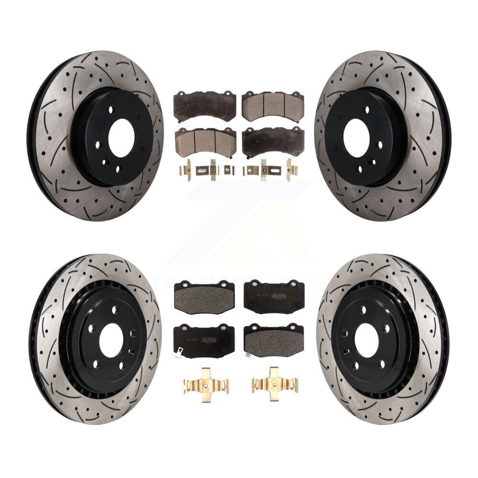 Front Rear Coated Drilled Slot Disc Brake Rotors Semi-Metallic Pad Kit For Cadillac ATS V KDF-101769