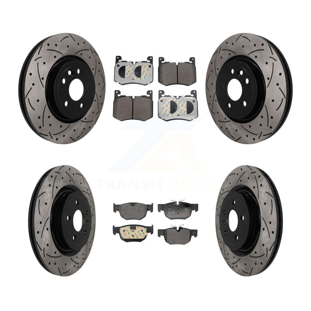 Front Rear Coated Drilled Slot Disc Brake Rotor & Semi-Metallic Pad Kit For Jaguar F-Pace KDF-101776
