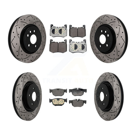 Front Rear Coated Drilled Slot Disc Brake Rotor & Semi-Metallic Pad Kit For Jaguar F-Pace KDF-101776