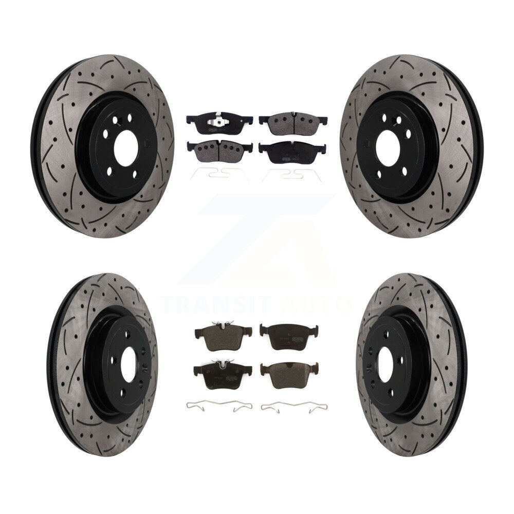 Front Rear Coated Drilled Slot Disc Brake Rotor & Semi-Metallic Pad Kit For Jaguar F-Pace KDF-101777
