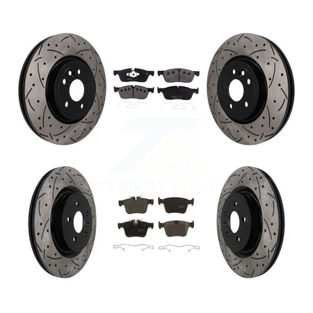 Front Rear Coated Drilled Slot Disc Brake Rotor & Semi-Metallic Pad Kit For Jaguar F-Pace KDF-101777