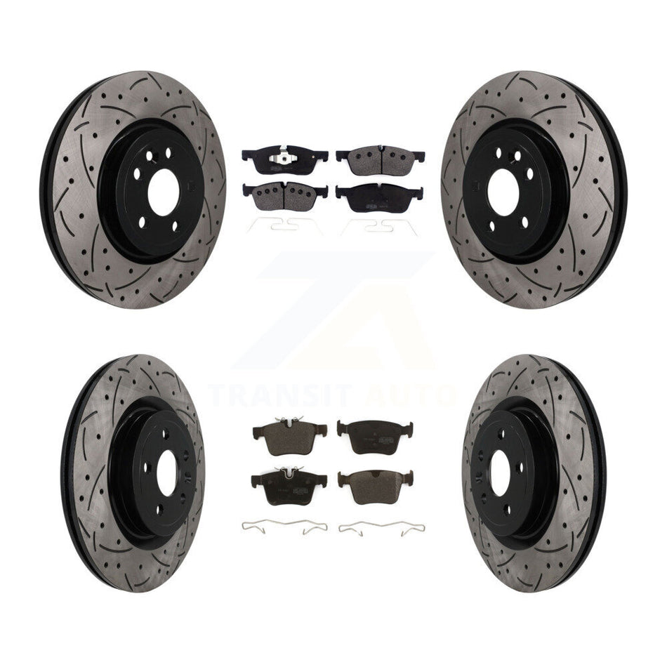 Front Rear Coated Drilled Slot Disc Brake Rotor & Semi-Metallic Pad Kit For Jaguar F-Pace KDF-101777
