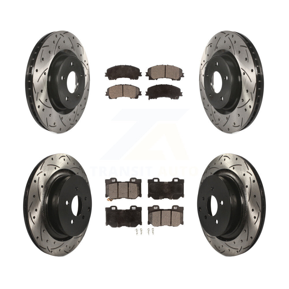 Front Rear Coated Drill Slot Disc Brake Rotors Semi-Metallic Pad Kit For INFINITI Q50 Q60 KDF-101778