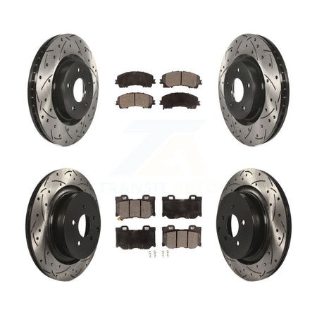 Front Rear Coated Drill Slot Disc Brake Rotors Semi-Metallic Pad Kit For INFINITI Q50 Q60 KDF-101778