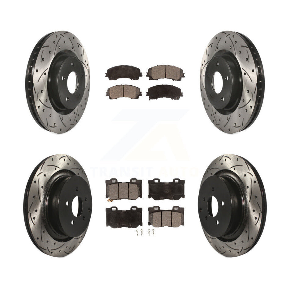Front Rear Coated Drill Slot Disc Brake Rotors Semi-Metallic Pad Kit For INFINITI Q50 Q60 KDF-101778
