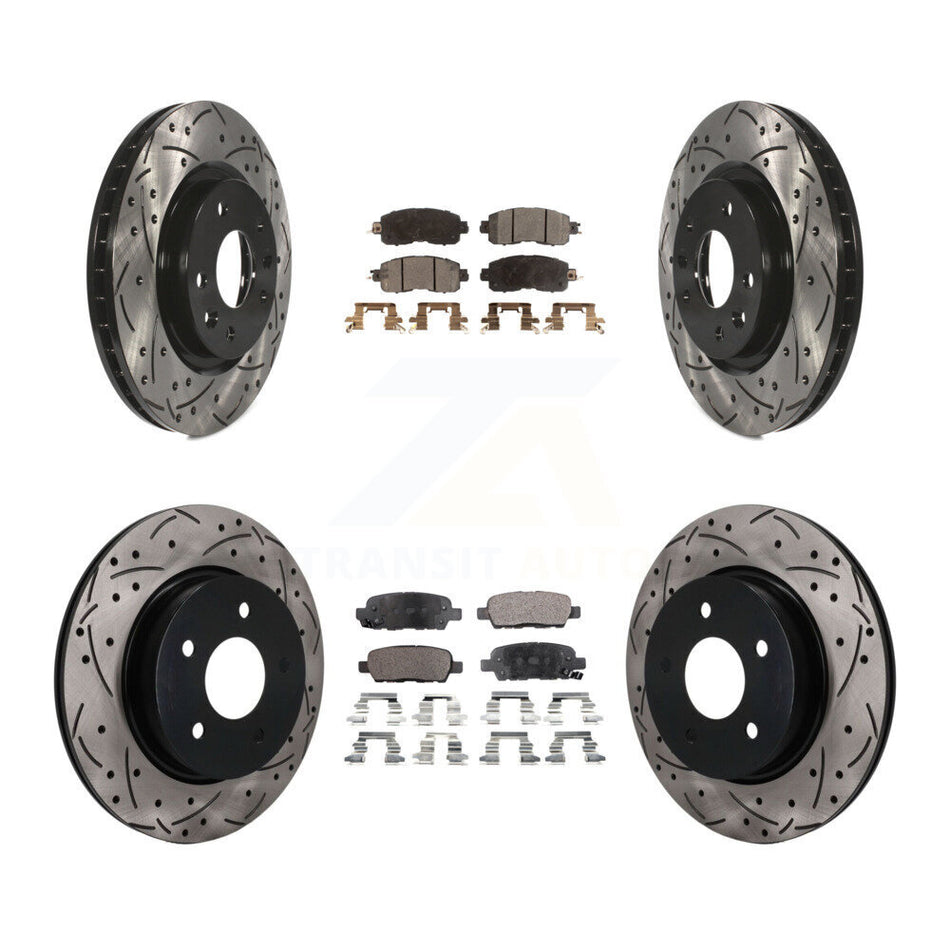 Front Rear Coated Drilled Slotted Disc Brake Rotors Semi-Metallic Pad Kit For Nissan LEAF KDF-101781