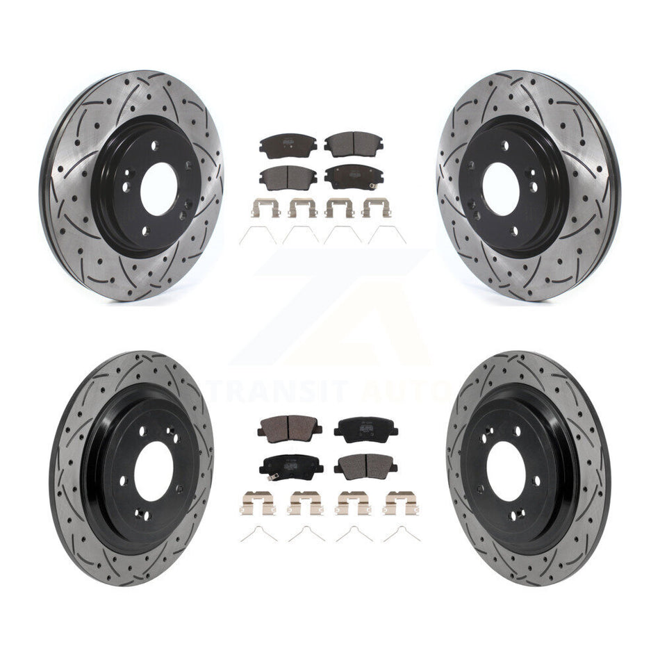 Front Rear Drilled Slot Brake Rotor Semi-Metallic Pad Kit For Kia Sportage Hyundai Tucson KDF-101786