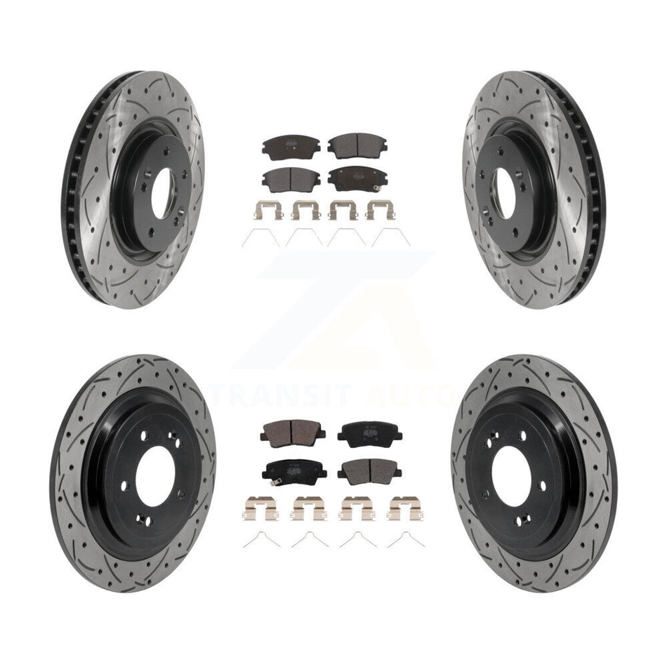 Front Rear Drilled Slot Brake Rotor & Semi-Metallic Pad Kit For Kia Sportage Turbocharged KDF-101787