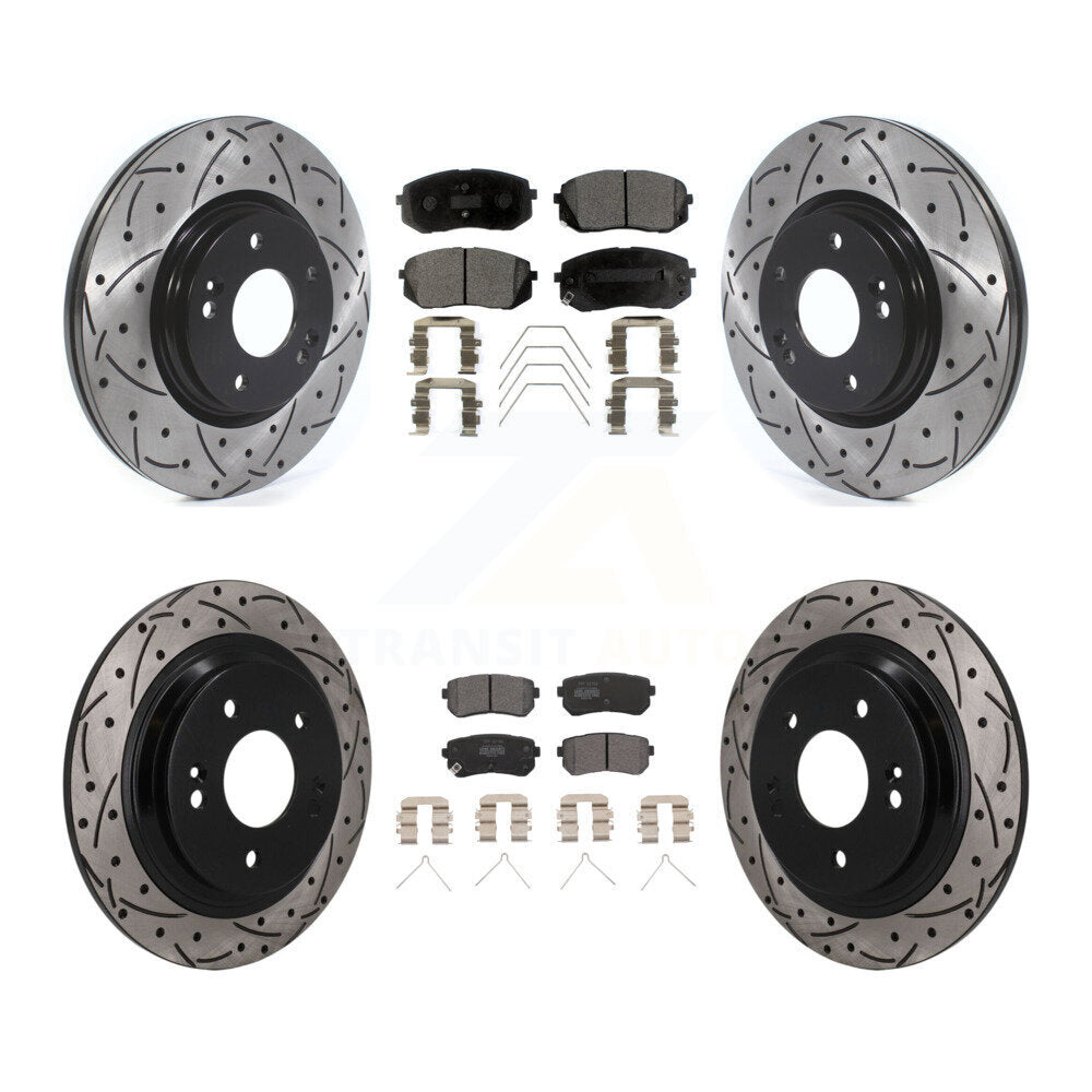 Front Rear Drill Slot Disc Brake Rotors Semi-Metallic Pad Kit For Hyundai Kona Kia Seltos KDF-101788