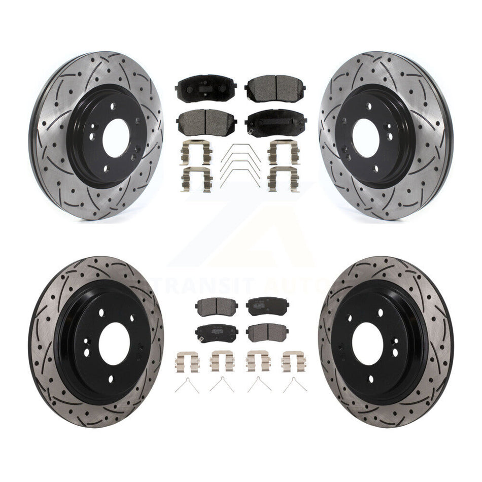 Front Rear Drill Slot Disc Brake Rotors Semi-Metallic Pad Kit For Hyundai Kona Kia Seltos KDF-101788