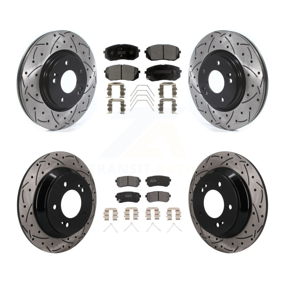 Front Rear Coated Drilled Slotted Disc Brake Rotor Semi-Metallic Pad Kit For Hyundai Kona KDF-101789