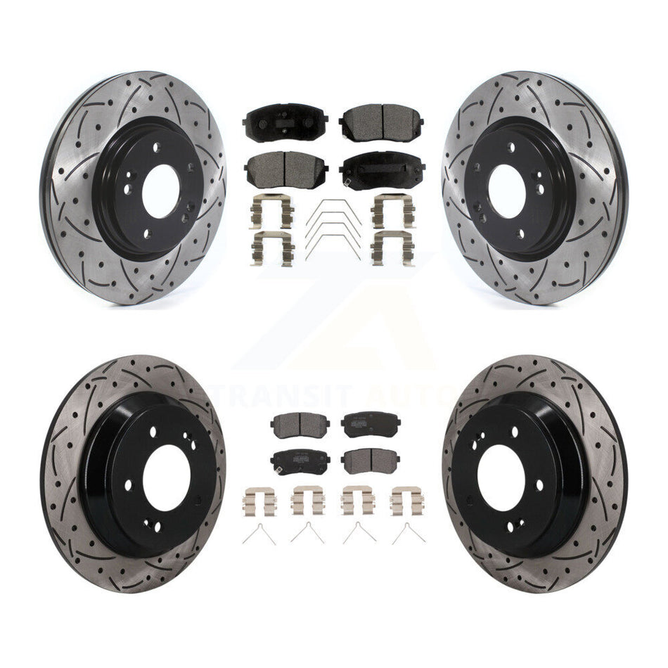 Front Rear Coated Drilled Slotted Disc Brake Rotor Semi-Metallic Pad Kit For Hyundai Kona KDF-101789