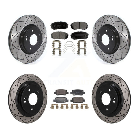 Front Rear Coated Drilled Slotted Disc Brake Rotor & Semi-Metallic Pad Kit For Kia Seltos KDF-101791