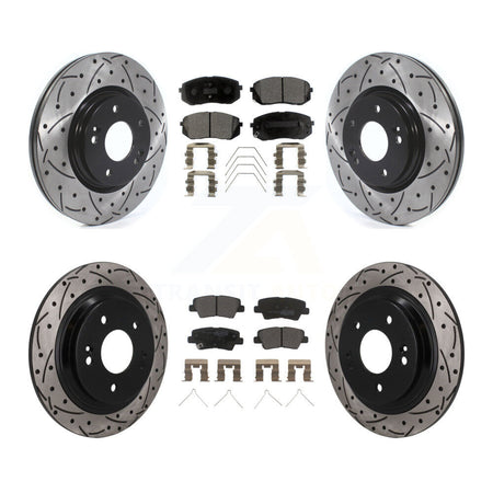 Front Rear Drilled Slot Brake Rotors Semi-Metallic Pad Kit For 2022-2023 Hyundai Kona AWD KDF-101793