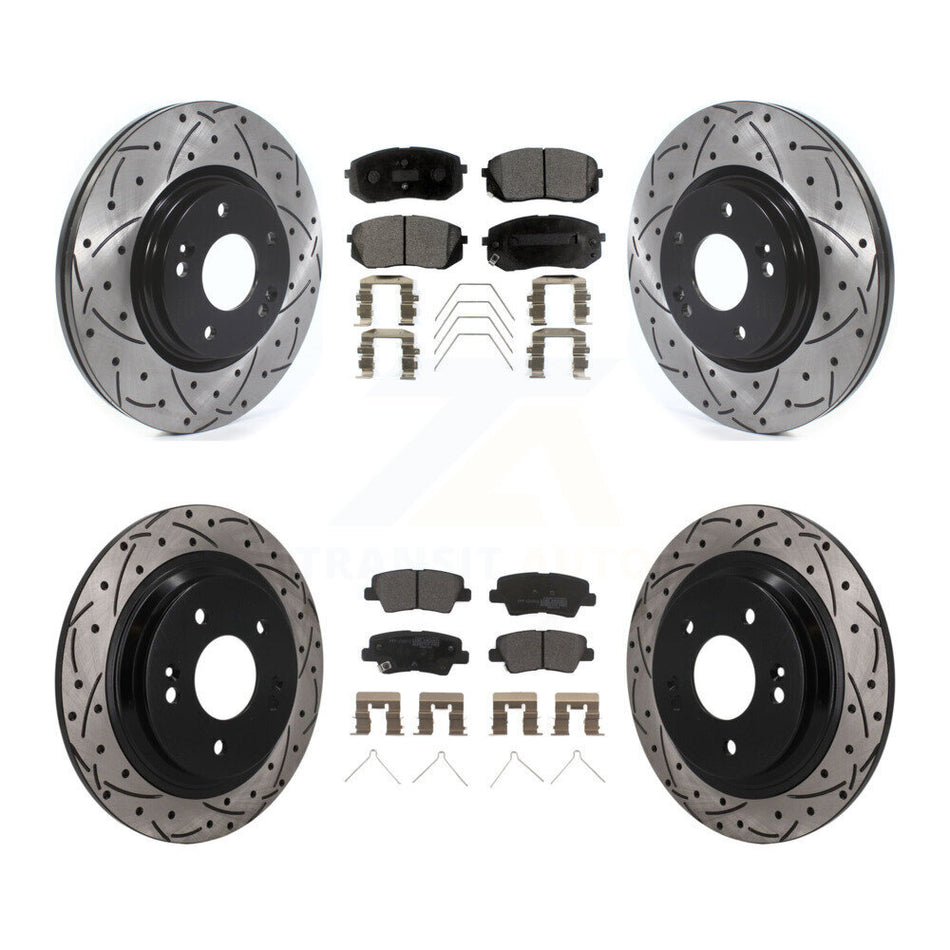 Front Rear Drilled Slot Brake Rotors Semi-Metallic Pad Kit For 2022-2023 Hyundai Kona AWD KDF-101793
