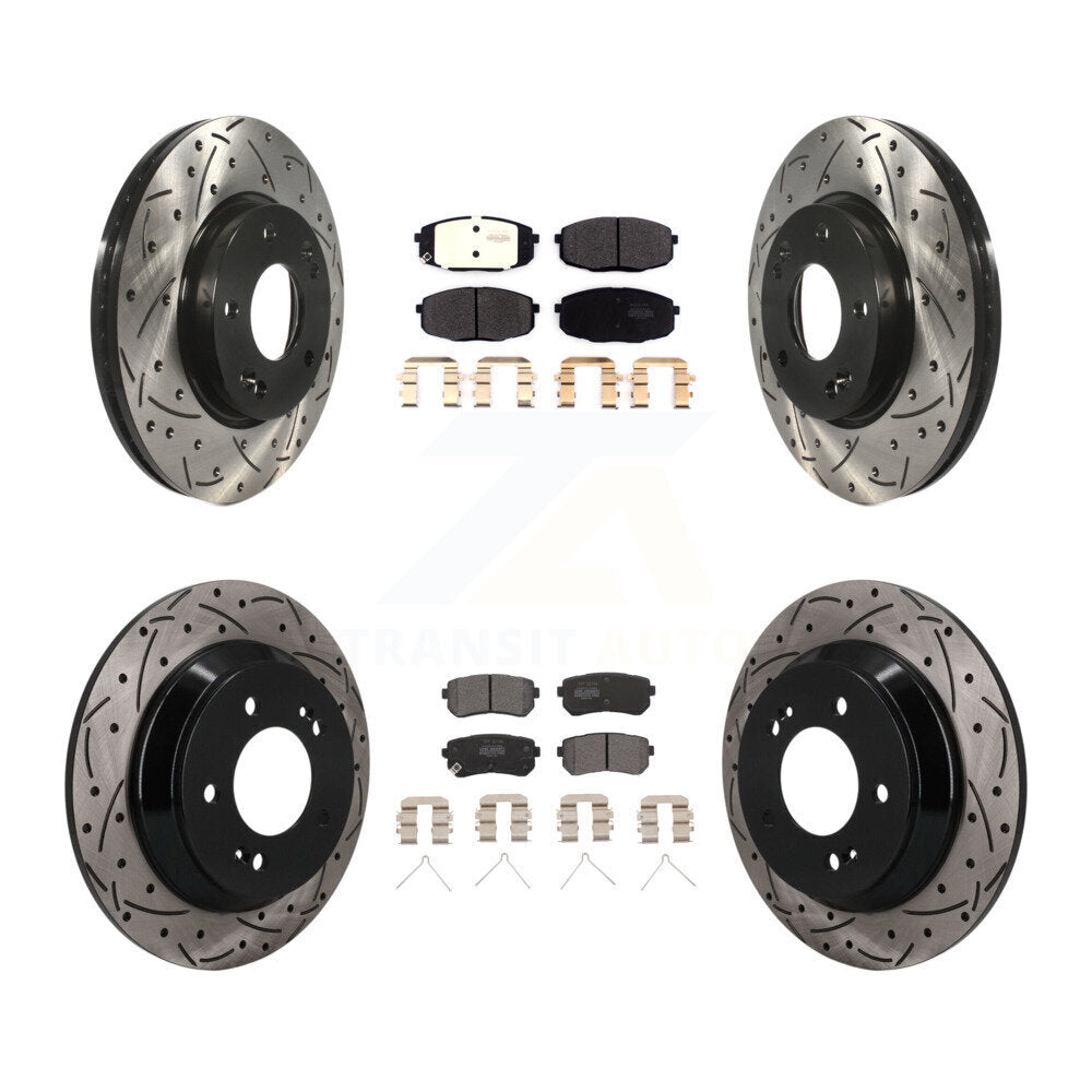 Front Rear Drill Slot Brake Rotor Semi-Metallic Pad Kit For 22 Hyundai Kona FWD with 1.6L KDF-101794