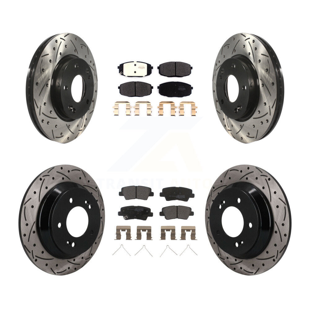 Front Rear Drill Slot Brake Rotor Semi-Metallic Pad Kit For 22 Hyundai Kona FWD with 1.6L KDF-101795
