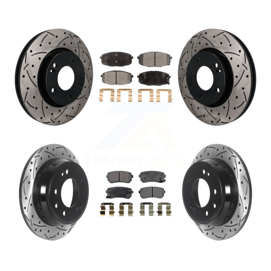 Front Rear Coated Drilled Slot Disc Brake Rotor Semi-Metallic Pad Kit For Hyundai Elantra KDF-101796