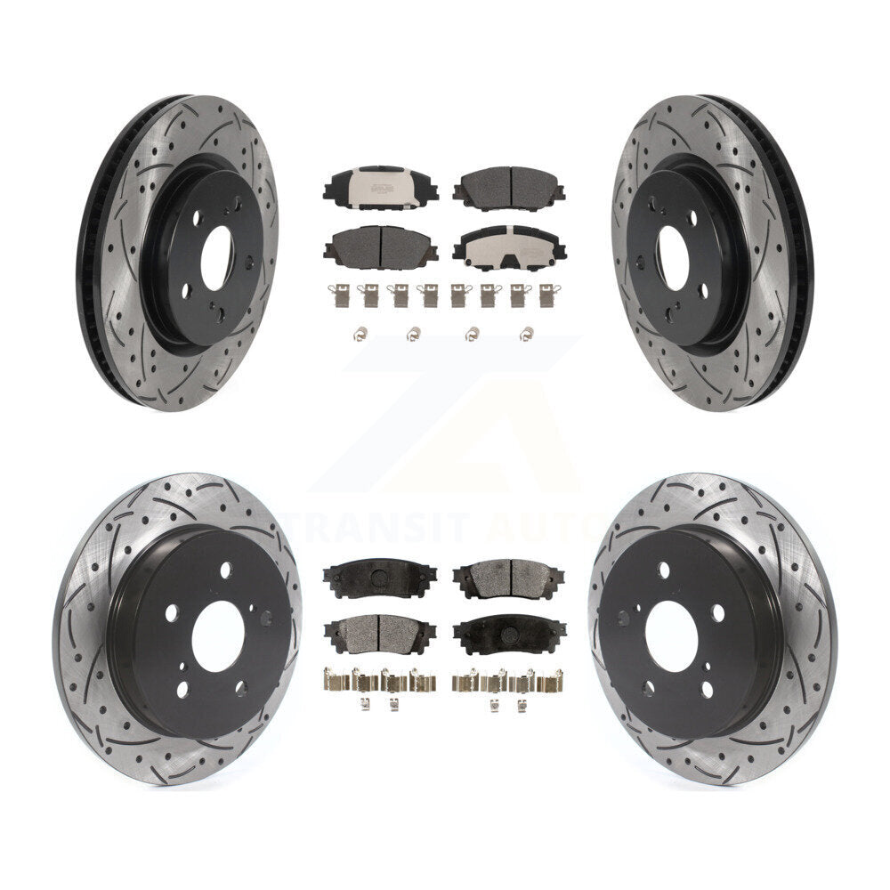 Front Rear Drilled Slot Disc Brake Rotors Semi-Metallic Pad Kit For 2023 Toyota Prius AWD KDF-101799