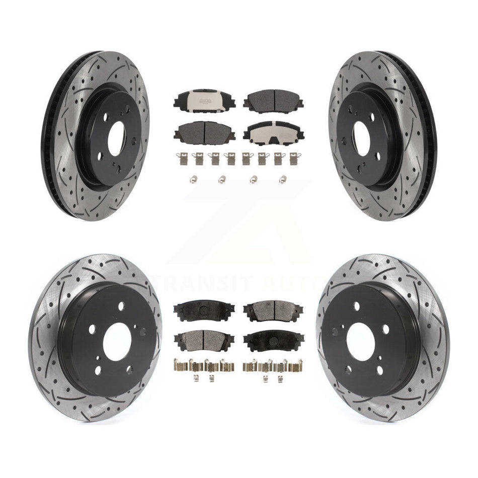 Front Rear Drilled Slot Disc Brake Rotors Semi-Metallic Pad Kit For 2023 Toyota Prius AWD KDF-101799