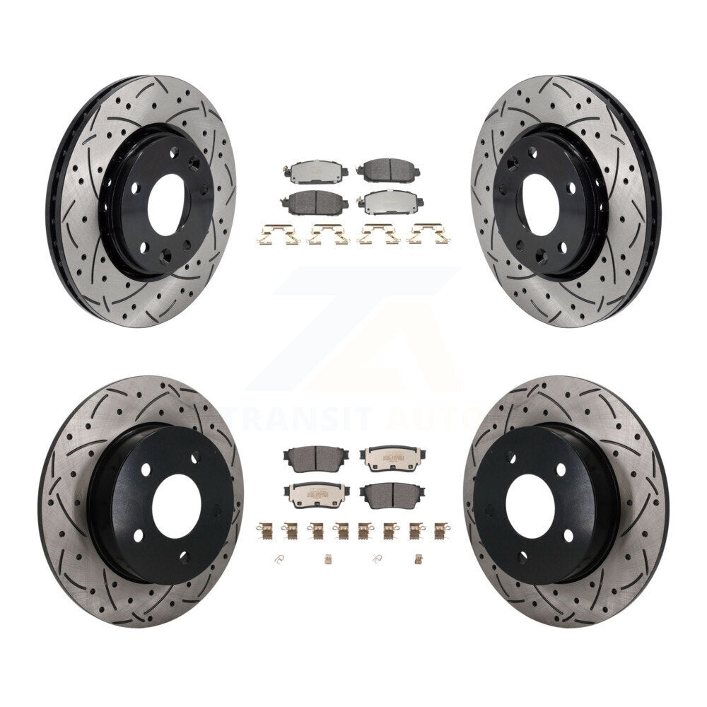 Front Rear Coated Drilled Slotted Disc Brake Rotor Semi-Metallic Pad Kit For Nissan Kicks KDF-101800