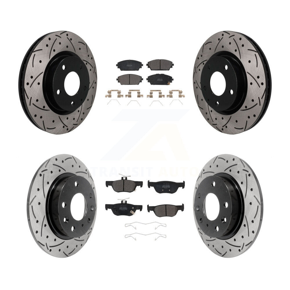 Front Rear Coated Drill Slot Disc Brake Rotor Semi-Metallic Pad Kit For Mazda 3 Sport AWD KDF-101802