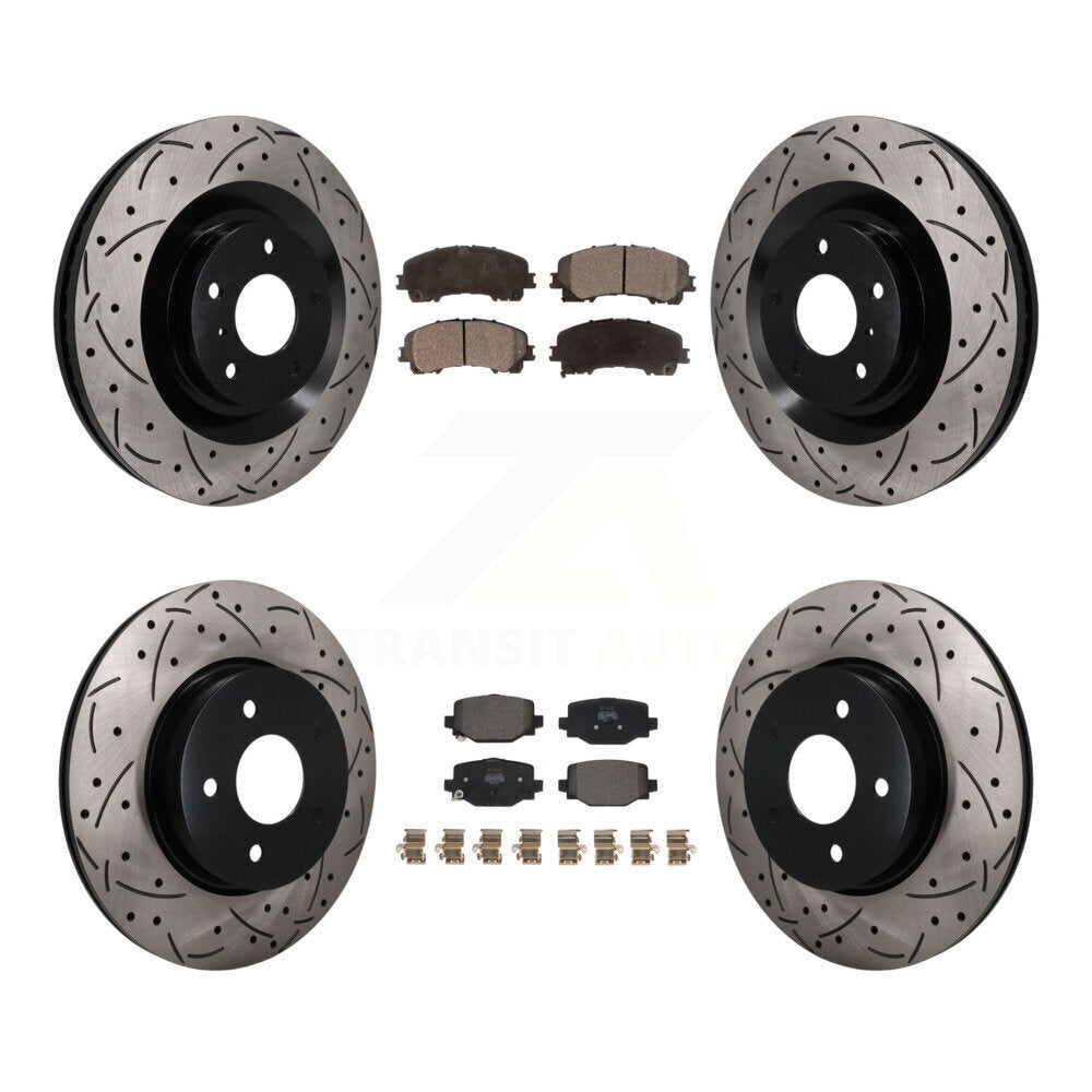 Front Rear Coat Drill Slot Disc Brake Rotors Semi-Metallic Pad Kit For INFINITI QX50 QX55 KDF-101803
