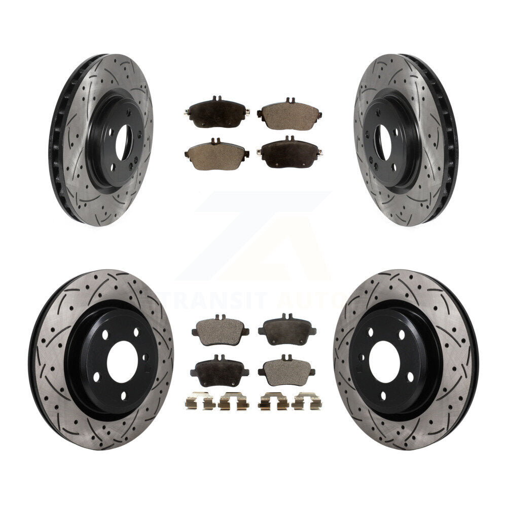 Front Rear Drilled Slot Brake Rotor Semi-Metallic Pad Kit For Mercedes-Benz GLA250 CLA250 KDF-101805