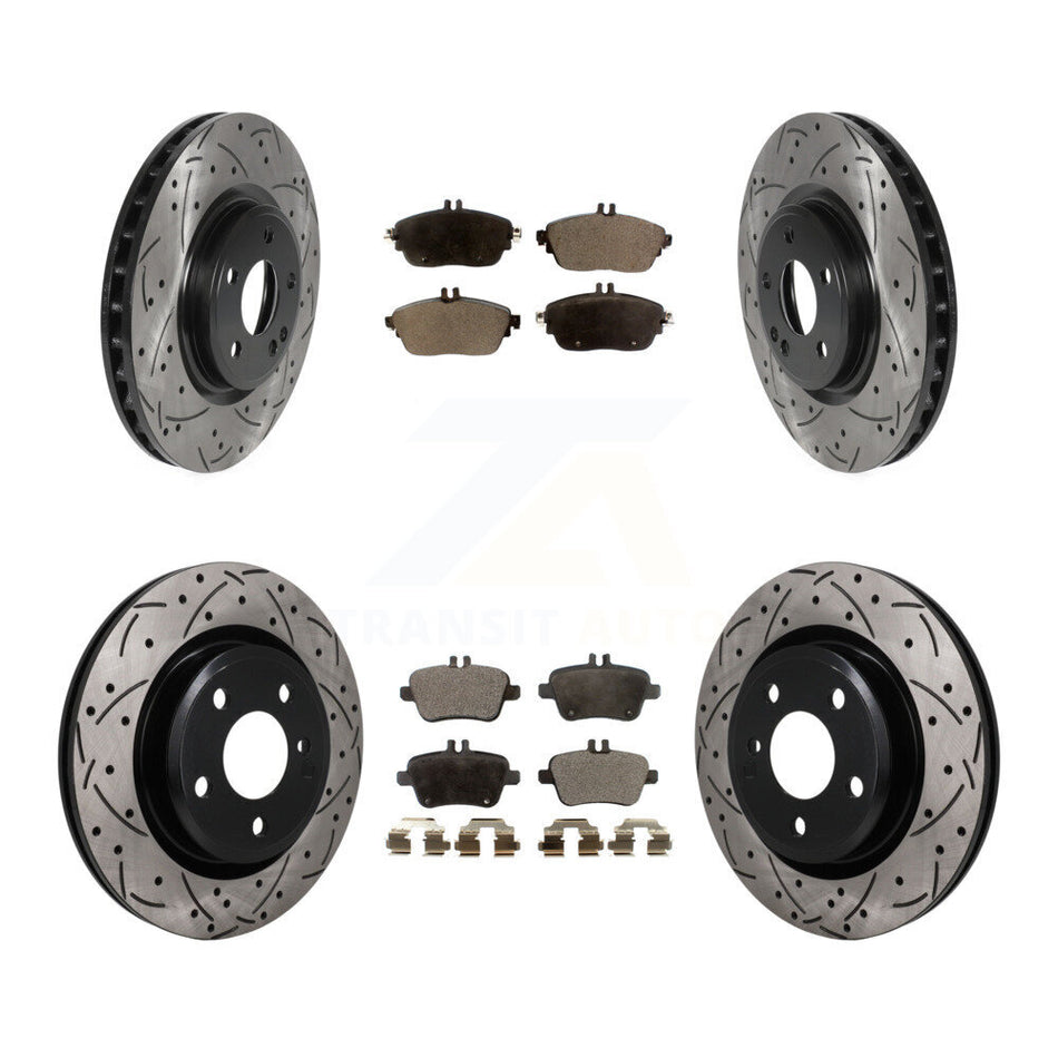 Front Rear Drilled Slot Brake Rotor Semi-Metallic Pad Kit For Mercedes-Benz GLA250 CLA250 KDF-101805