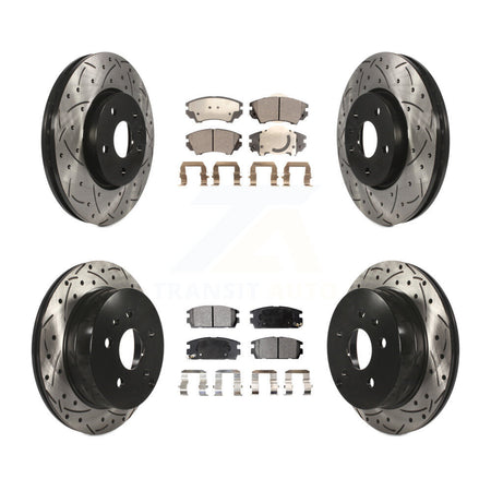 Front Rear Coated Drilled Slotted Disc Brake Rotors Semi-Metallic Pad Kit For GMC Terrain KDF-101807