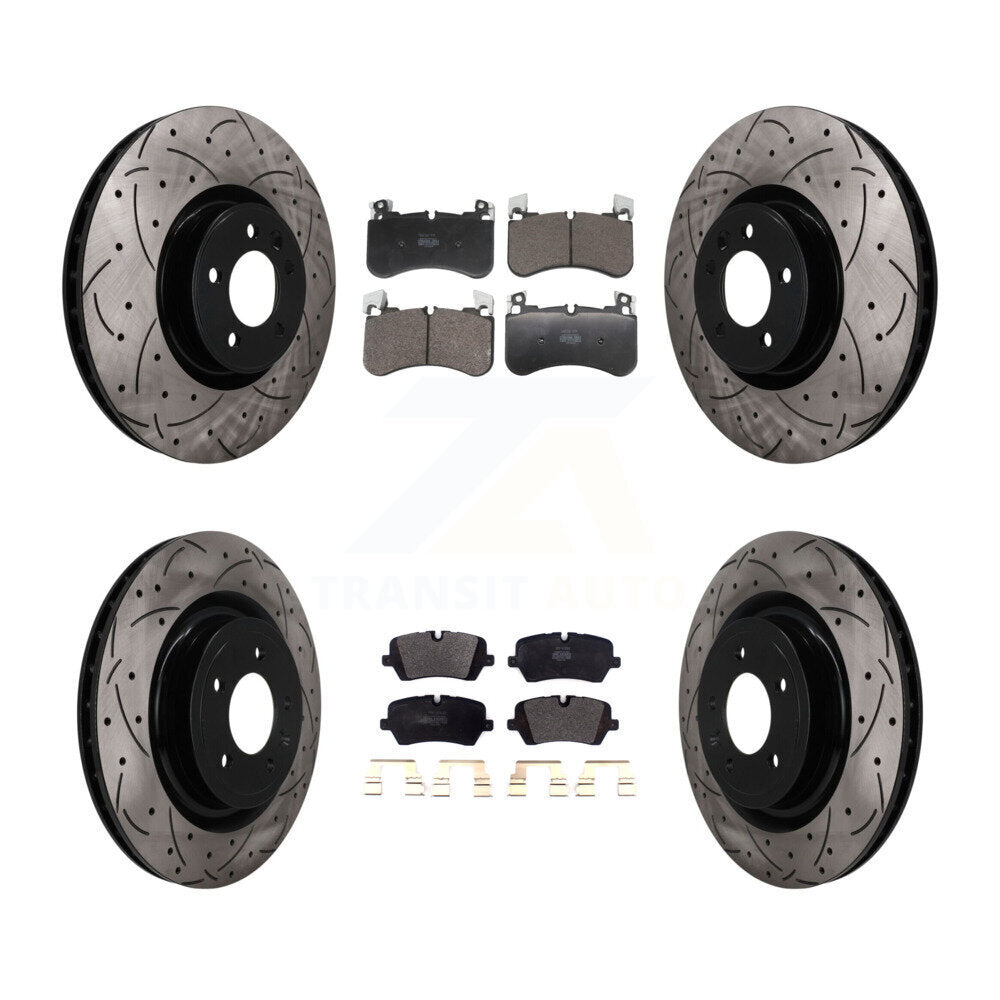 Front Rear Coated Drill Slot Disc Brake Rotors Semi-Metallic Pad Kit For Land Rover Range KDF-101810