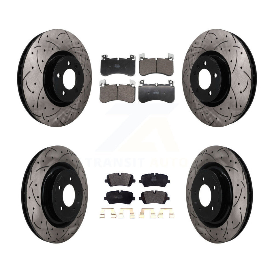Front Rear Coated Drill Slot Disc Brake Rotors Semi-Metallic Pad Kit For Land Rover Range KDF-101810
