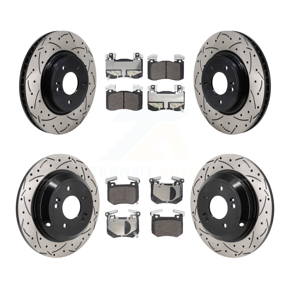 Front Rear Drilled Slot Disc Brake Rotors Semi-Metallic Pad Kit For 2023 Genesis G70 2.0L KDF-101813