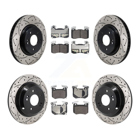 Front Rear Drilled Slot Disc Brake Rotors Semi-Metallic Pad Kit For 2023 Genesis G70 2.0L KDF-101813