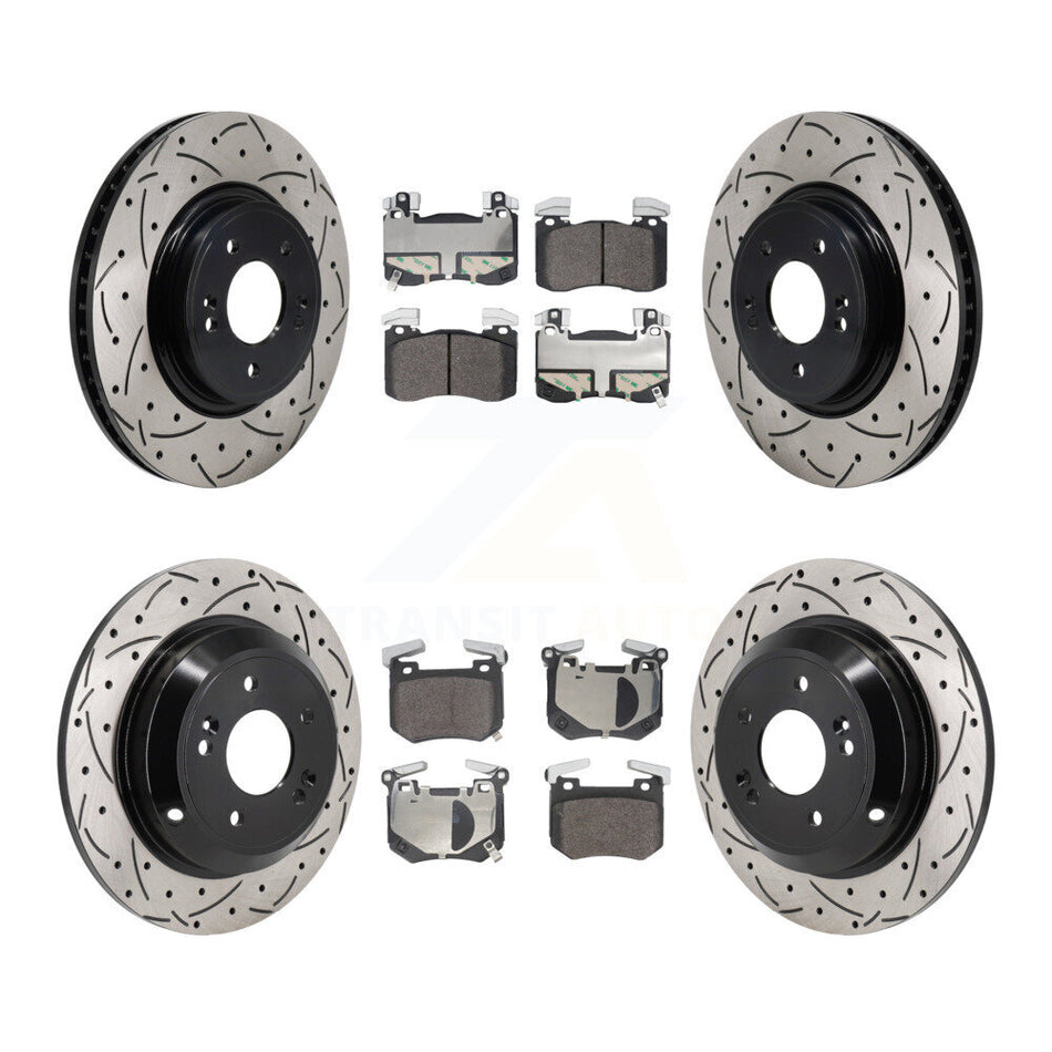 Front Rear Drilled Slot Disc Brake Rotors Semi-Metallic Pad Kit For 2023 Genesis G70 2.0L KDF-101813