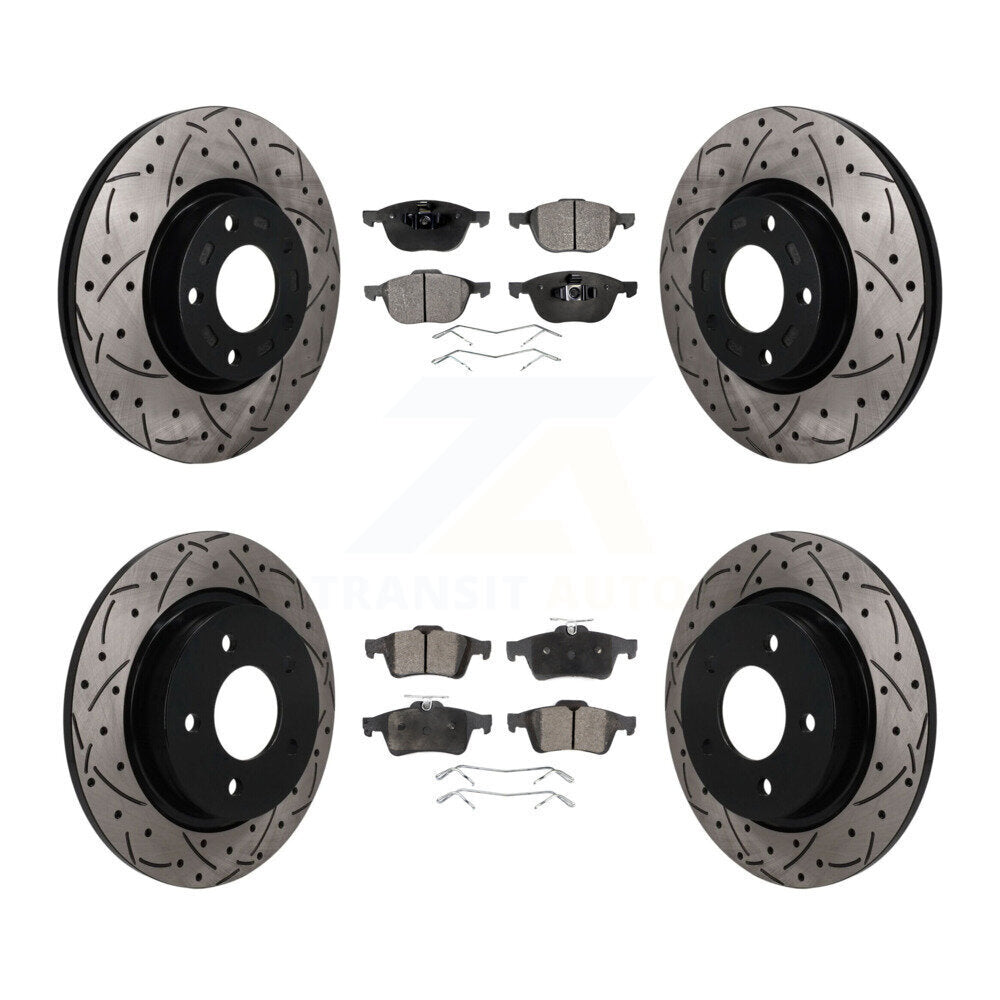 Front Rear Coated Drilled Slot Disc Brake Rotor & Semi-Metallic Pad Kit For Mazda 3 Sport KDF-101816