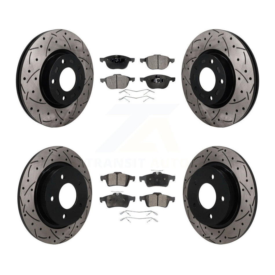 Front Rear Coated Drilled Slot Disc Brake Rotor & Semi-Metallic Pad Kit For Mazda 3 Sport KDF-101816