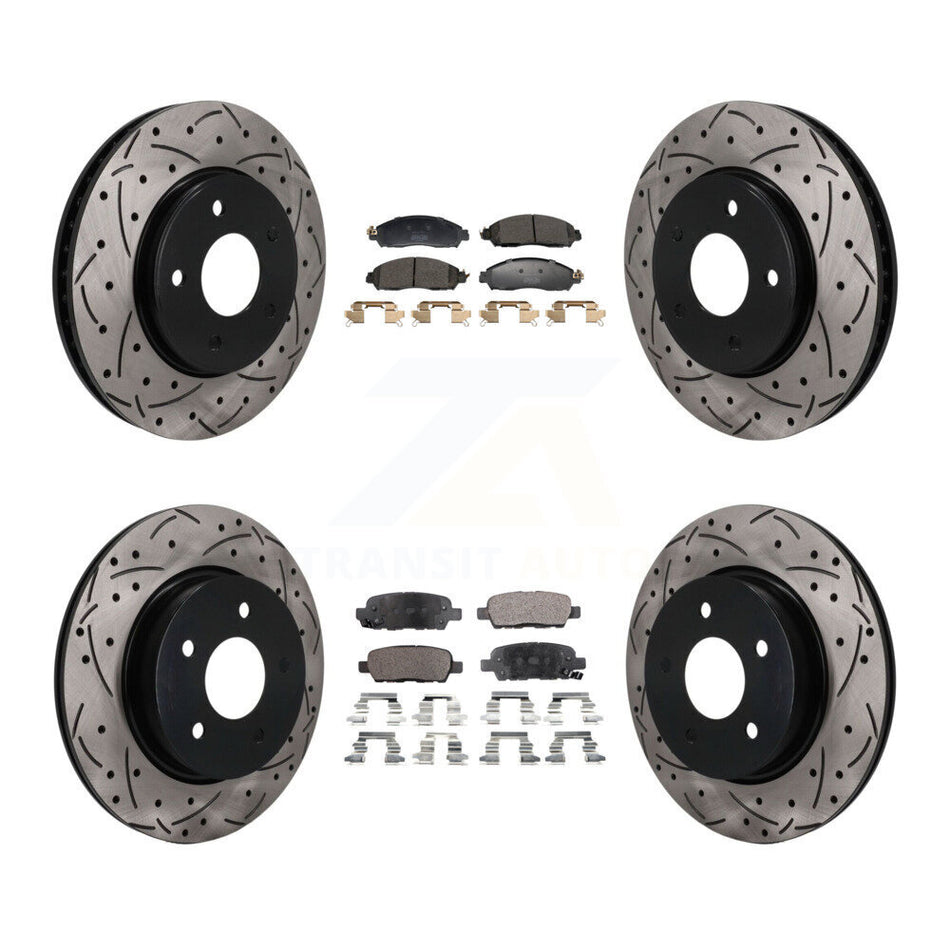 Front Rear Coat Drill Slot Disc Brake Rotors Semi-Metallic Pad Kit For 2018 Nissan LEAF S KDF-101818