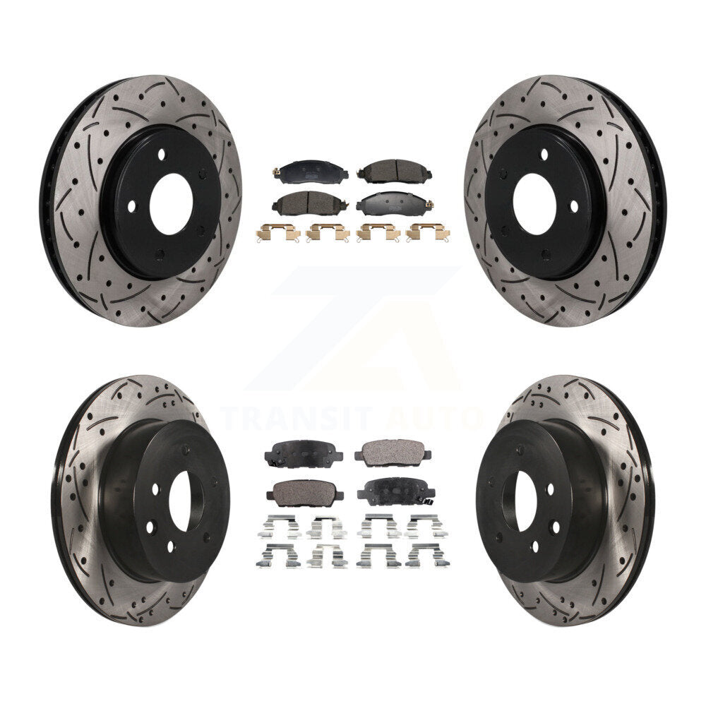 Front Rear Coated Drilled Slotted Disc Brake Rotors Semi-Metallic Pad Kit For Nissan LEAF KDF-101819