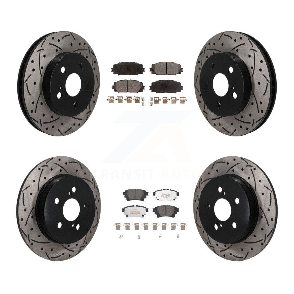 Front Rear Coated Drilled Slot Disc Brake Rotors Semi-Metallic Pad Kit For Toyota Corolla KDF-101822