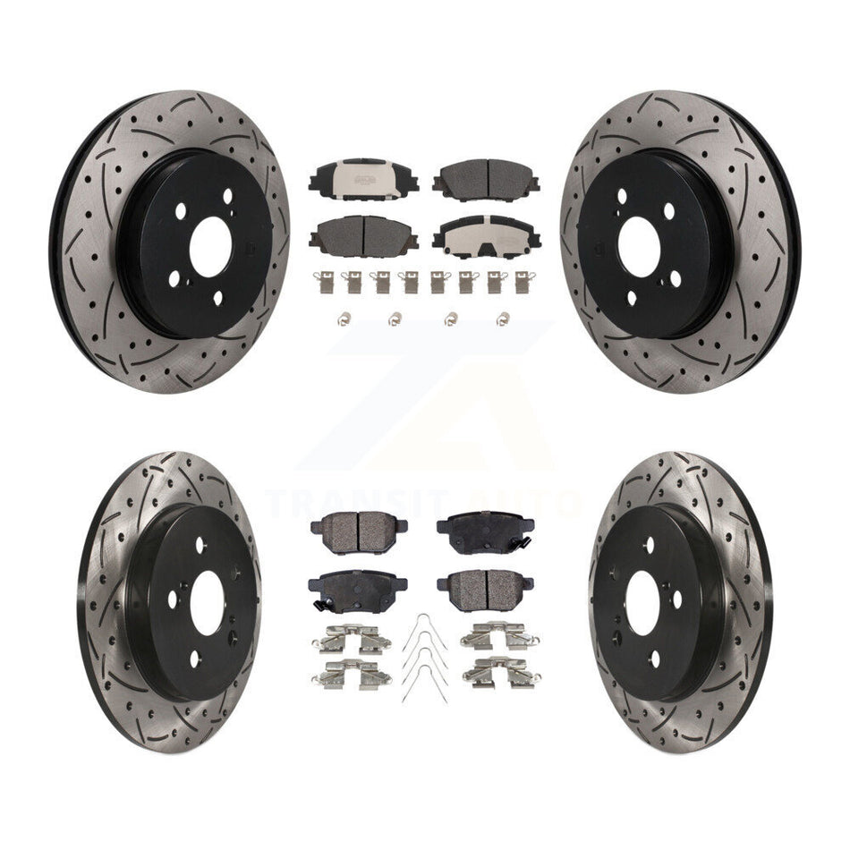 Front Rear Drilled Slot Brake Rotors Semi-Metallic Pad Kit For Toyota Corolla Prius Prime KDF-101823