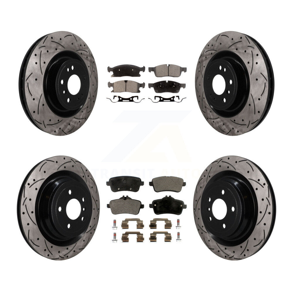 Front Rear Drilled Slot Brake Rotors Semi-Metallic Pad Kit For Mercedes-Benz GL350 GLS450 KDF-101824