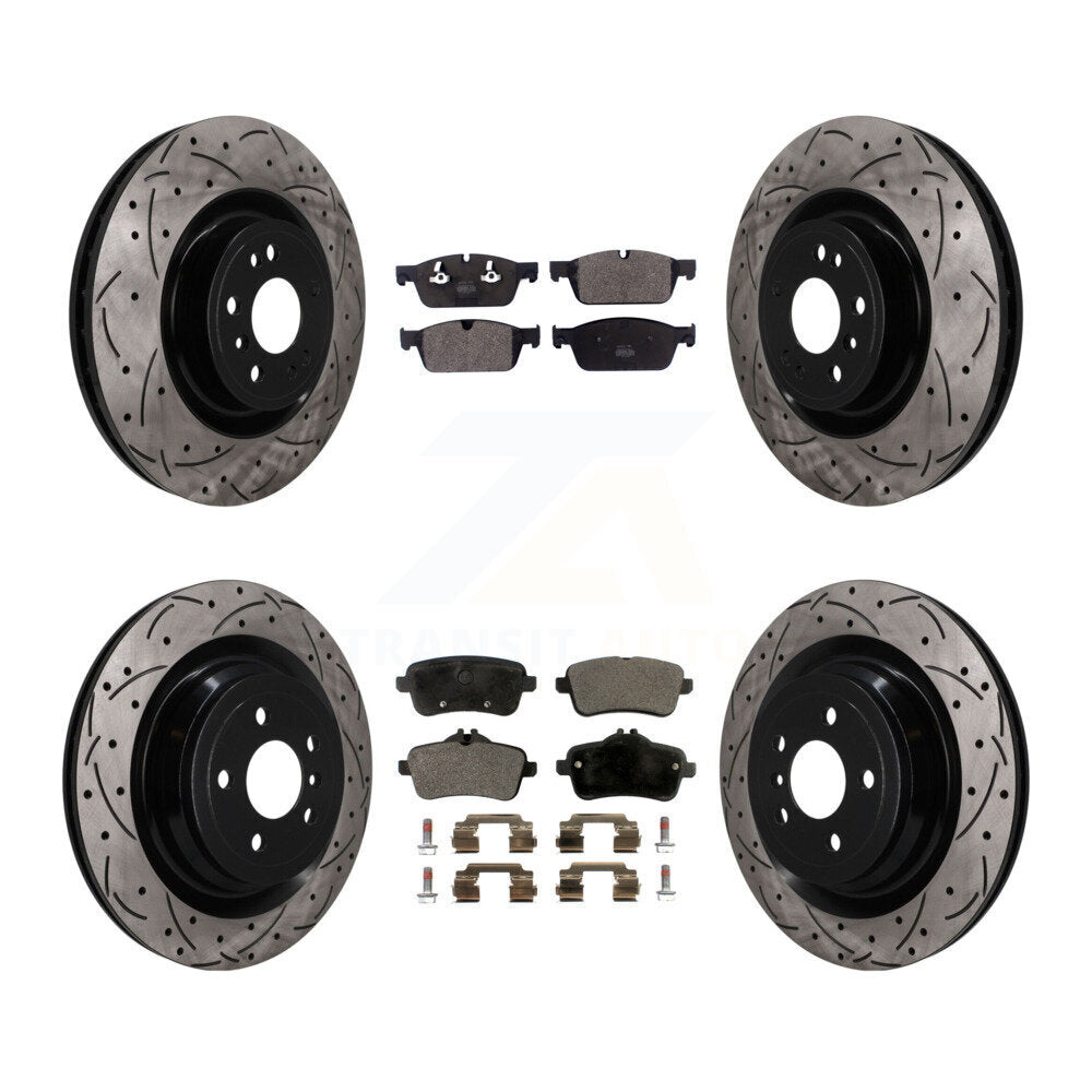 Front Rear Drilled Slot Brake Rotors Semi-Metallic Pad Kit For 2017 Mercedes-Benz GLS350d KDF-101825