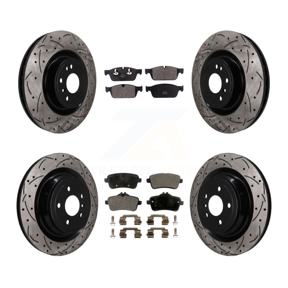 Front Rear Drilled Slot Brake Rotors Semi-Metallic Pad Kit For 2017 Mercedes-Benz GLS350d KDF-101825