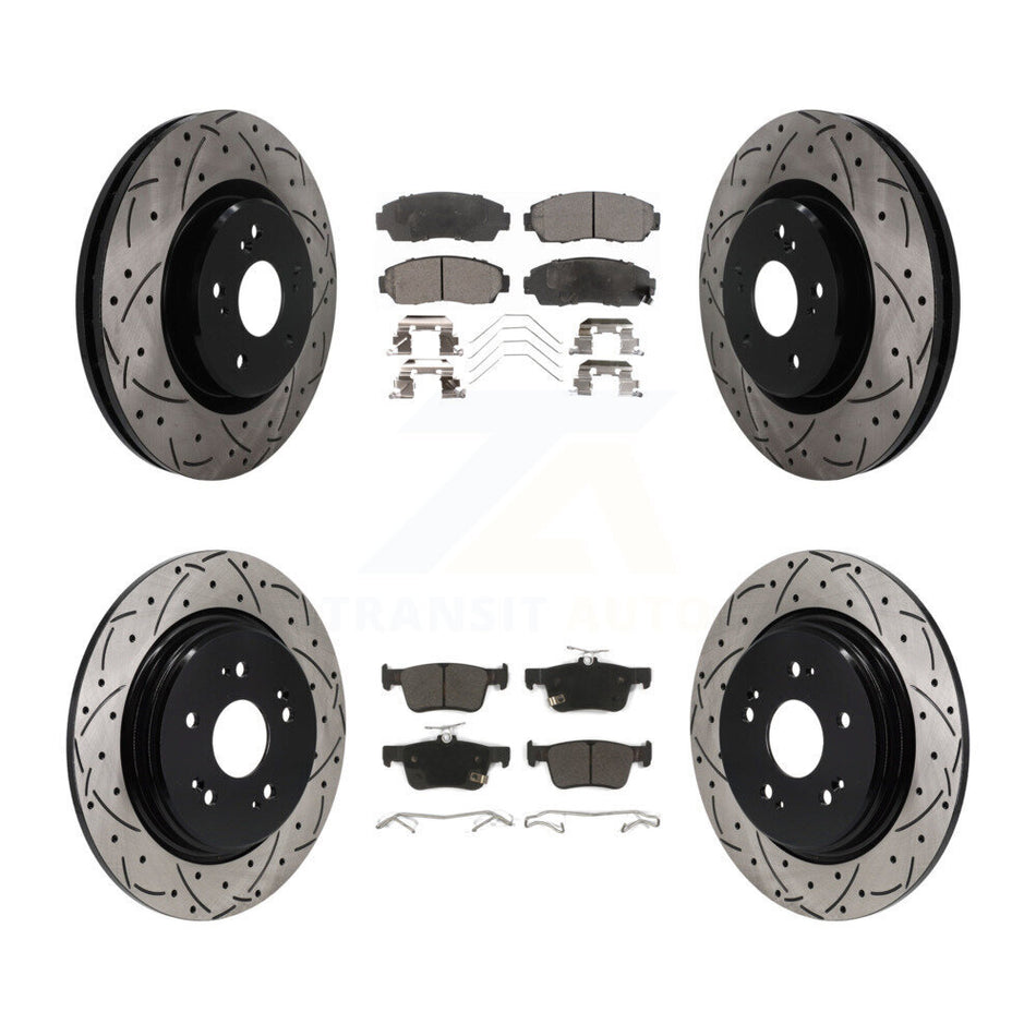 Front Rear Coat Drill Slot Disc Brake Rotor Semi-Metallic Pad Kit For 2019-2021 Acura RDX KDF-101826