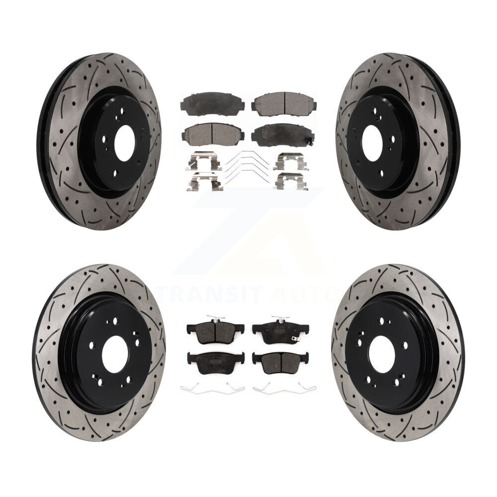 Front Rear Coat Drill Slot Disc Brake Rotor Semi-Metallic Pad Kit For 2022-2024 Acura RDX KDF-101827
